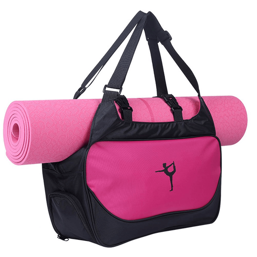 Multifunctional waterproof sport women's bag with pink mat clip for fitness and travel, durable and stylish design.