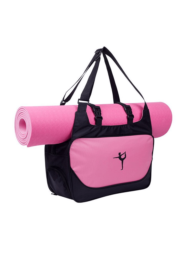 Pink multifunctional waterproof sport women's bag with mat clip, ideal for fitness and travel, featuring durable nylon material and trendy design.