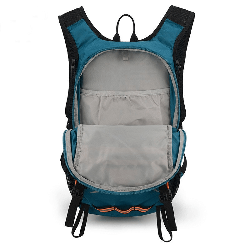 Open view of Multiple Pockets 15L Hiking Backpack showing spacious interior and compartments, ideal for outdoor camping and hiking.