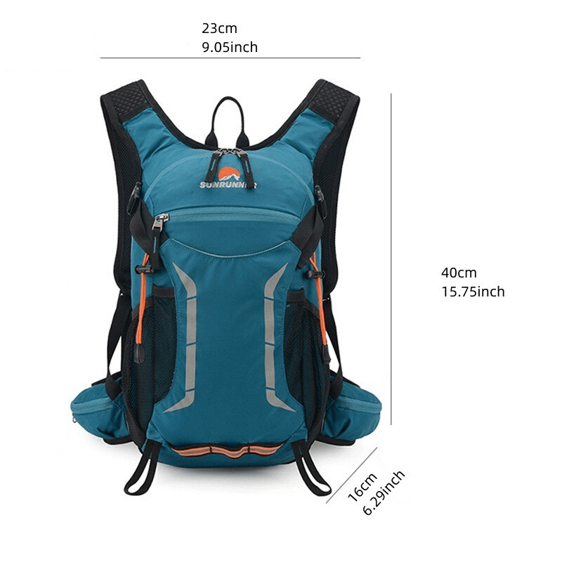Blue waterproof hiking backpack with multiple pockets, 15L capacity, breathable straps - perfect for camping and outdoor adventures.