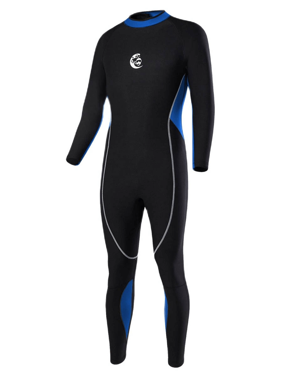 Neoprene 2mm scuba diving bathing suit with back zipper, black and blue design, SF0838, ideal for warmth and comfort in water sports.