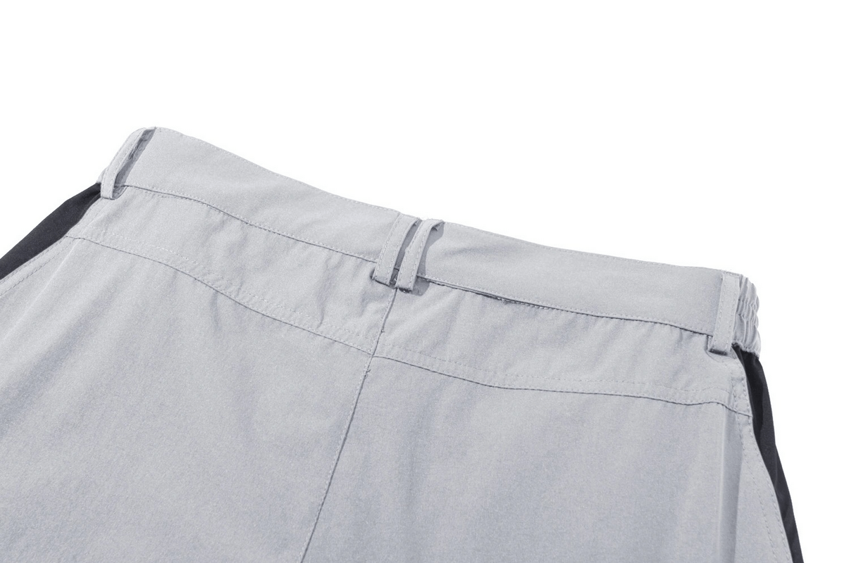 Back view of gray waterproof hiking pants for men, featuring lightweight polyester fabric and belt loops.