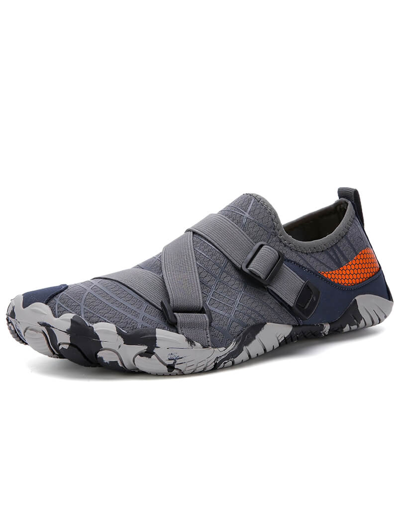 Non-slip breathable swimming and fishing aqua shoes SF0480 with gray and orange design, ideal for water sports and beach activities.