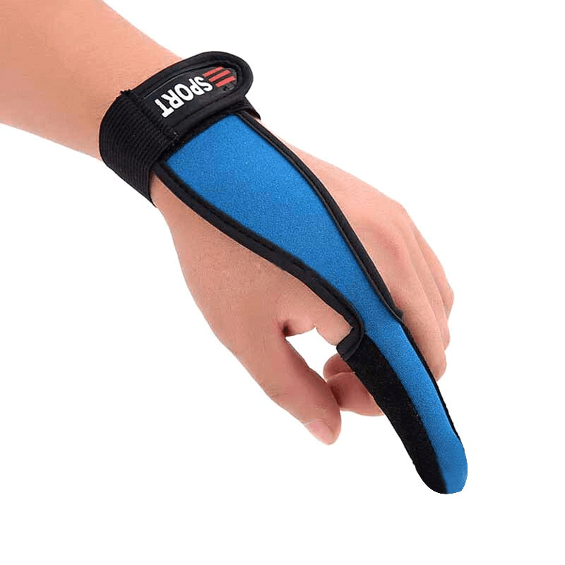 Blue non-slip single finger protector glove for fishing with anti-slip grip, ideal for outdoor activities, shown on a hand close-up.