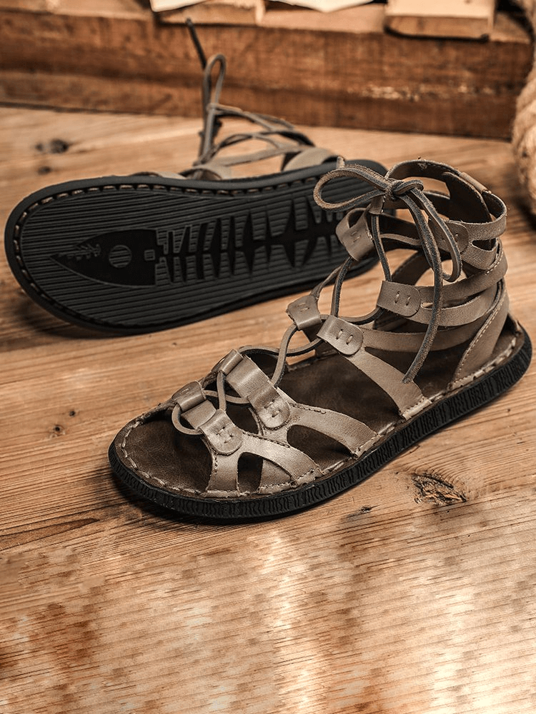 Men's non-slip trekking sandals, lightweight and breathable, made from genuine cow leather with EVA sole for hiking comfort and grip.