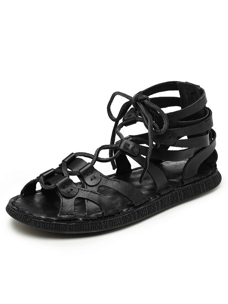 Men's black non-slip trekking sandals made of genuine cow leather with EVA insole, offering lightweight comfort and superior grip