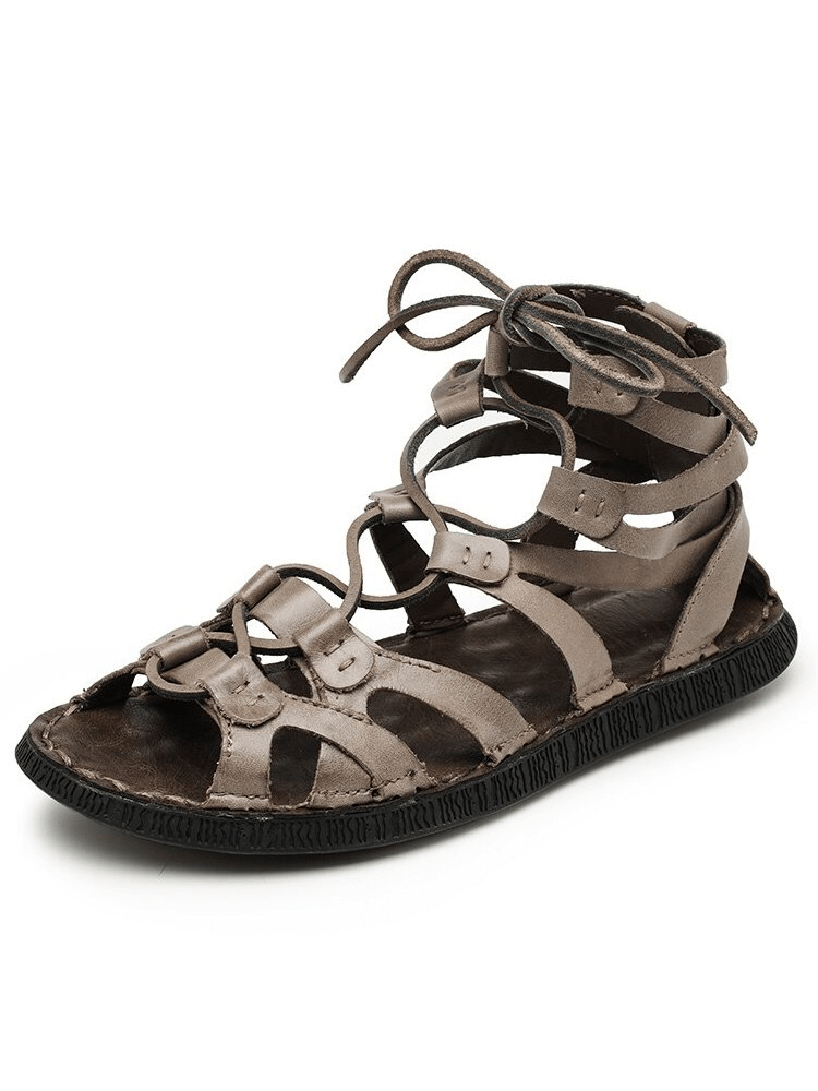 Men's non-slip trekking sandals with cow leather straps, EVA cushioning, and a stylish design, ideal for hiking on tricky terrain.