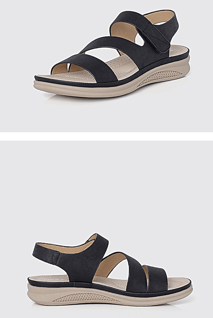 Open Light Flexible Wedge Sandals with cross-straps, low heel, PU upper, and microfiber insole. Ideal for women's stylish comfort.