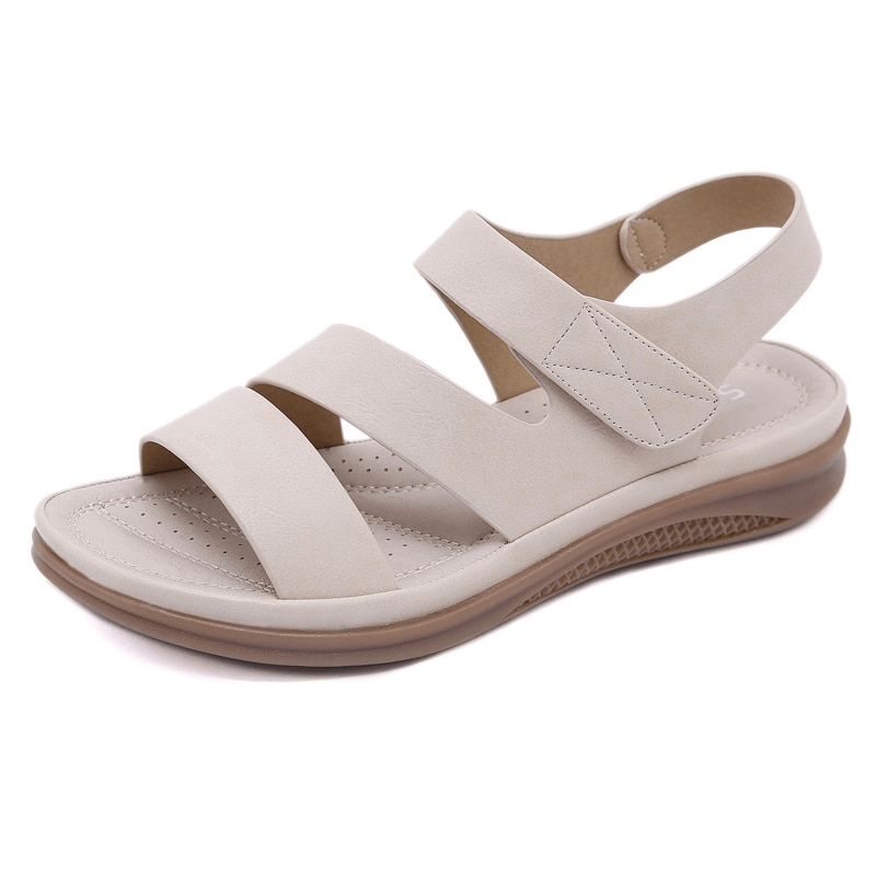 Open Light Flexible Wedge Sandals for Women with cross-straps, PU upper, and microfiber insole, featuring an elastic hook and loop closure.
