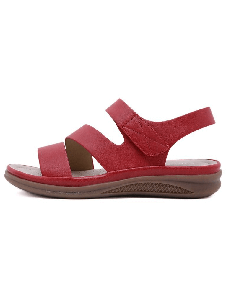Red flexible wedge sandals for women with cross-strap design and back strap closure, ideal for stylish comfort. SKU: SF0979