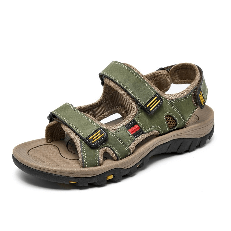 Open Toe Tactical Leather Men's Sandals with Adjustable Velcro and latex insole, featuring split leather and cotton lining - SF1101