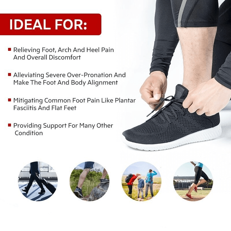 Person tying shoelaces on sneaker, highlighting orthopedic insoles benefits for foot pain and support in daily activities.