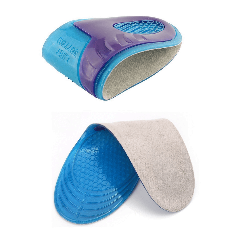 Orthopedic massage elastic shoe insoles with durable silicone and gel, featuring adjustable length for arch support and comfort.