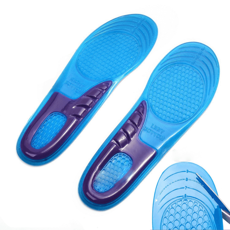 Orthopedic massage elastic shoe insoles SF1124 in blue, with adjustable length and durable silicone gel for comfort and support.