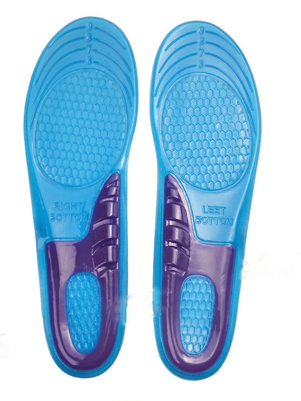 Orthopedic massage elastic shoe insoles with adjustable length, featuring arch support, shock absorption, and anti-slip design.