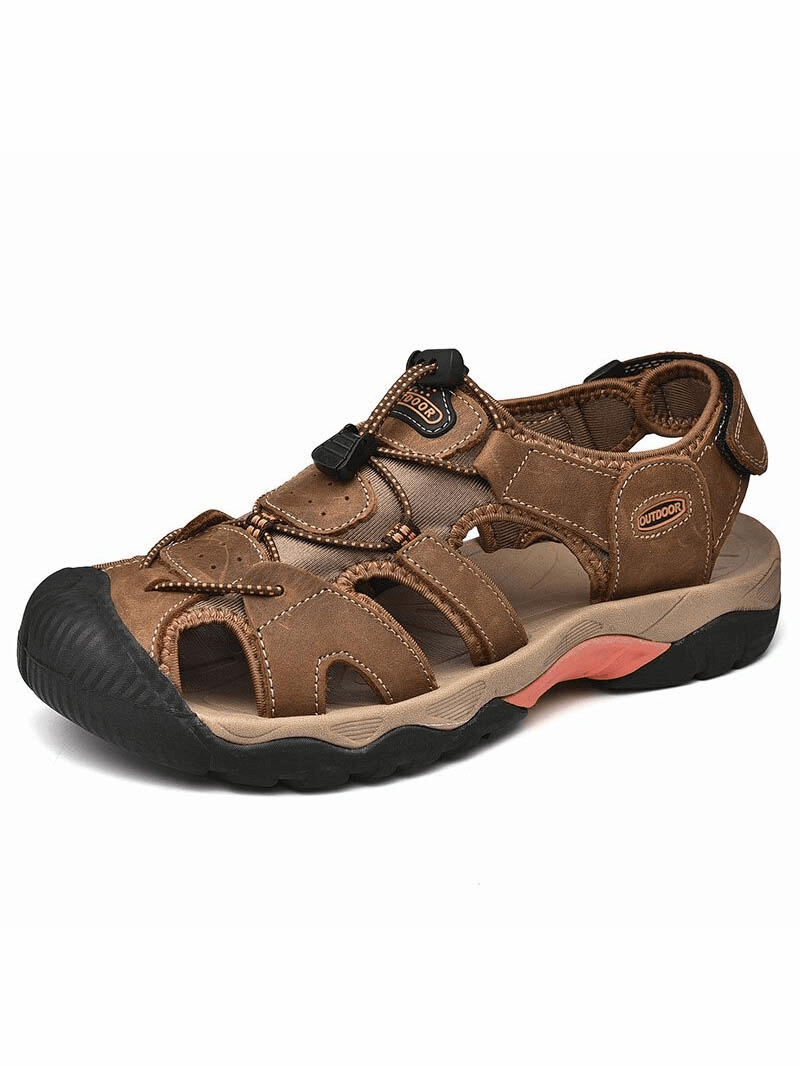 Outdoor calf leather trekking sandals for men with rubber sole and cotton lining, perfect for tactical adventures. Model SF0669.