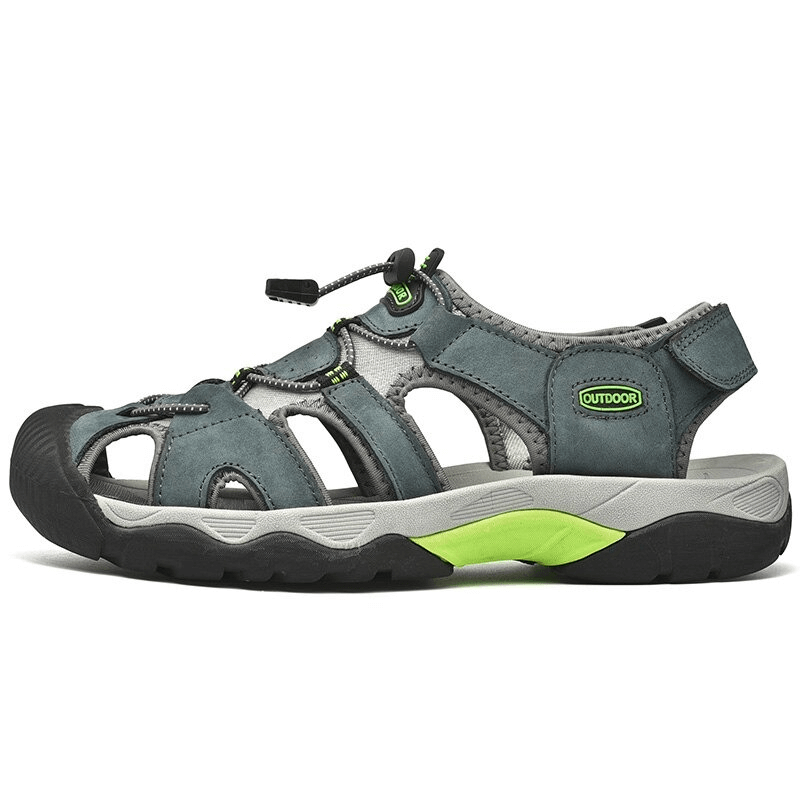 Men's leather trekking sandal with rubber sole, elastic band, perfect for outdoors. Genuine leather upper, stylish and durable design.