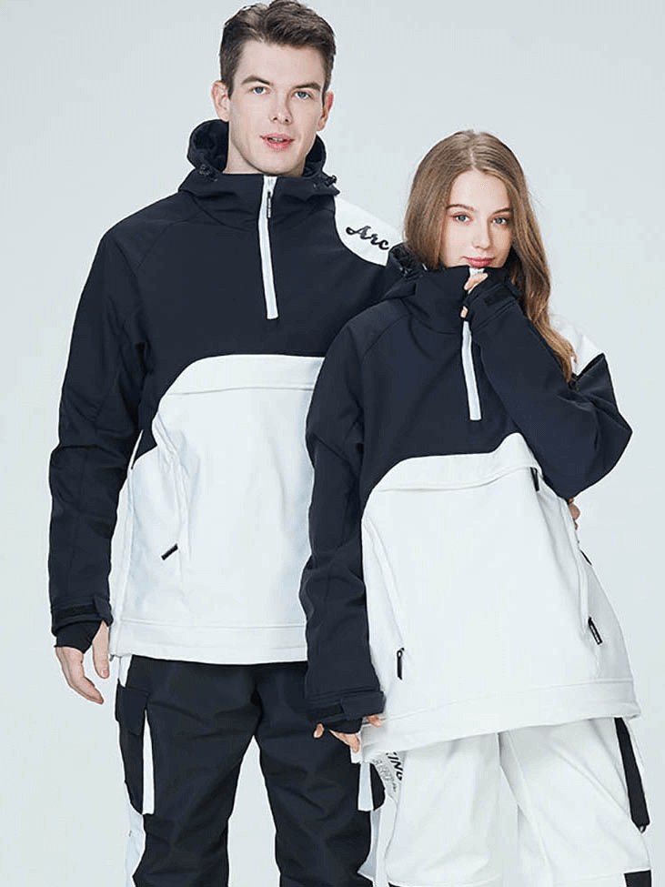 Unisex Outdoor Hood Snowboarding Jacket with Waterproof Zippers, perfect for skiing. Features hooded collar, breathable, windproof, waterproof.
