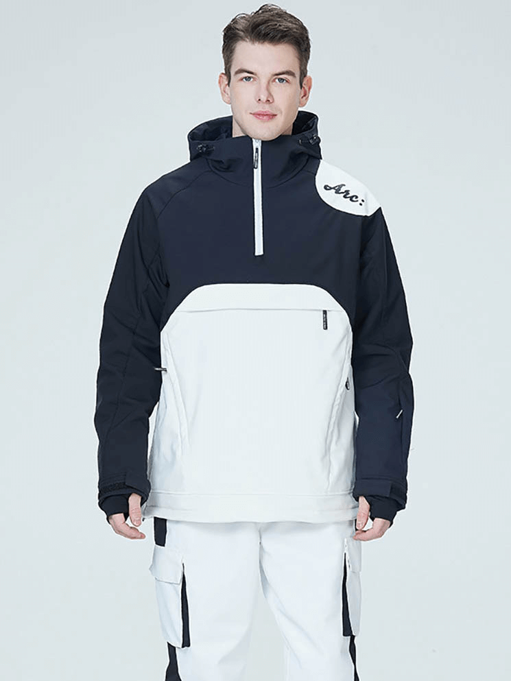 Unisex Outdoor Hood Snowboarding Jacket in black and white with waterproof zippers, perfect for skiing. Model SF0754.