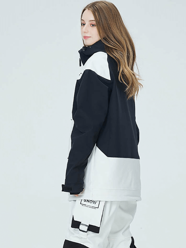 Stylish unisex snowboarding jacket with hood, featuring waterproof zippers. Ideal for skiing, anti-wrinkle, windproof, and breathable design.