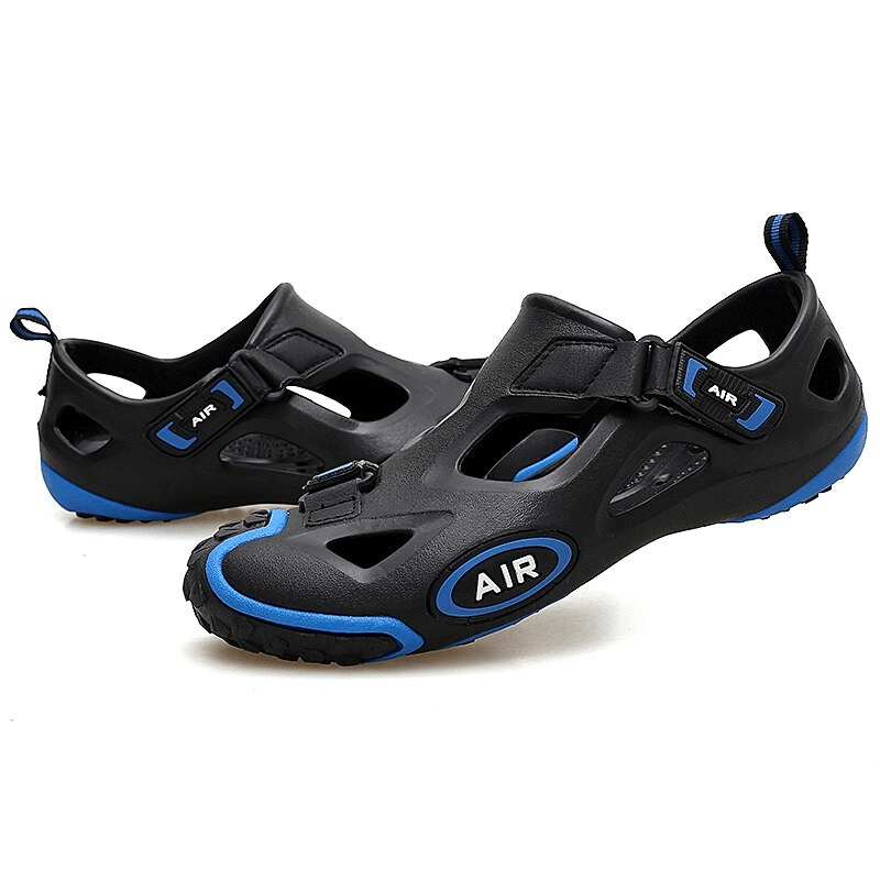 Outdoor Men's Soft Sole Water Sandals with Hasp, EVA upper & rubber outsole, blue-black. SF0561, comfort & style for any adventure.