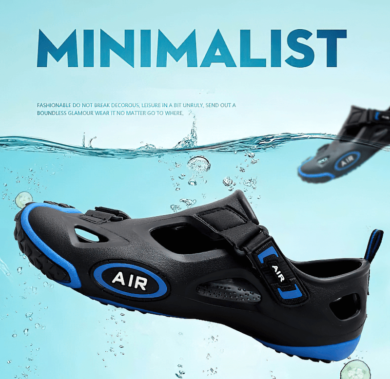 Stylish men's water sandals with soft sole, featuring hook-and-loop fastener and sleek minimalist design, perfect for outdoor adventures.