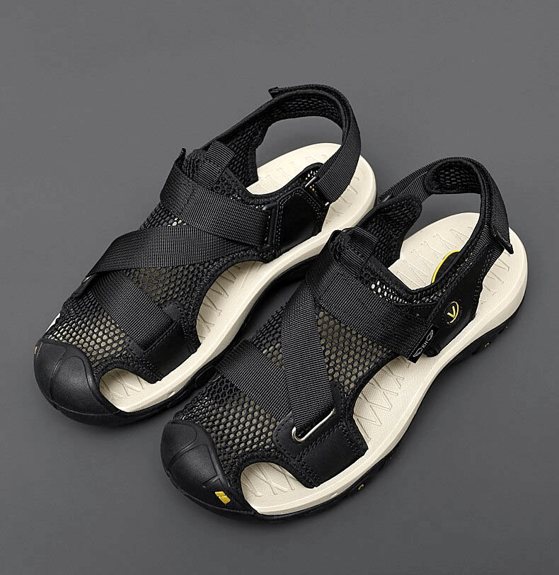 Outdoor mesh breathable sandals with Velcro closure, black design, SF1097, ideal for active lifestyle and comfort seekers.