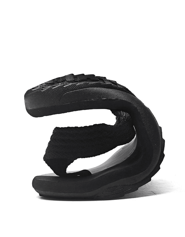 Black outdoor non-slip beach flip flops for men, showcasing thick flexible sole for maximum traction and comfort, style SF0990.