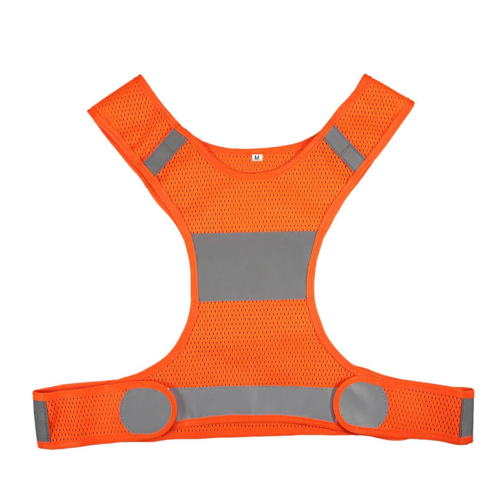 Orange reflective security vest for cycling or running with unisex design and enhanced visibility.