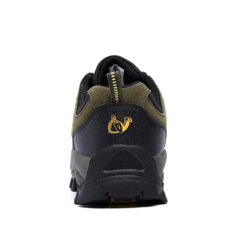 Rear view of Outdoor Round-Toe Lace-Up Trekking Shoes for Men, featuring durable rubber outsole and stylish design for hiking adventures.