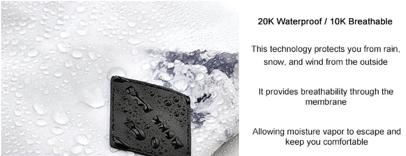 Close-up of waterproof and breathable fabric showcasing moisture protection and comfort technology for outdoor winter jackets.