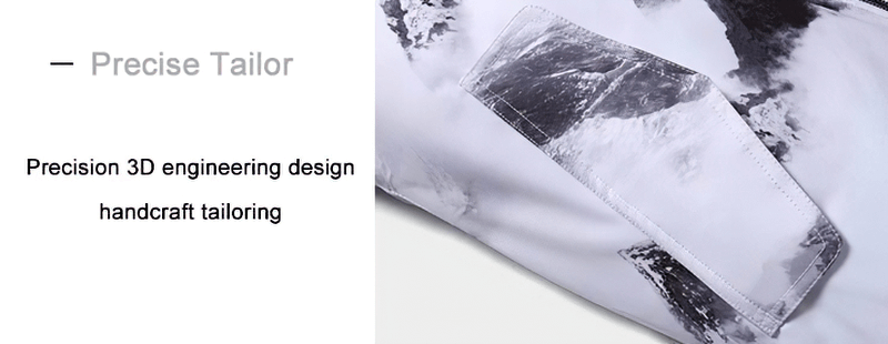 Close-up of outdoor snowboarding jacket showcasing precision 3D engineering and handcrafted tailoring.