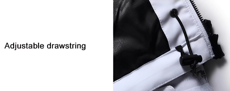 Close-up of adjustable drawstring on waterproof women's snowboarding jacket SF0569, perfect for skiing and outdoor activities.