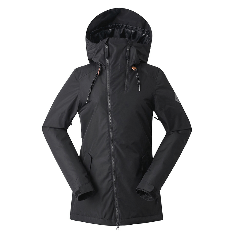 Outdoor women's waterproof snowboarding jacket, black, SF0569. Perfect for skiing with durable and windproof features.