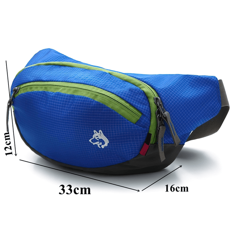 Blue Outdoor Sports Running Waist Bag with Hydration Belt, durable nylon, 33x16x12 cm, unisex, perfect for runners and outdoor activities.