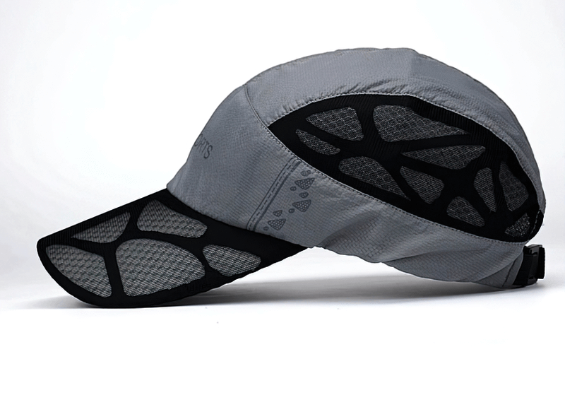 Outdoor thin breathable quick-drying sports baseball cap in gray with mesh panels and adjustable strap, perfect for summer activities.