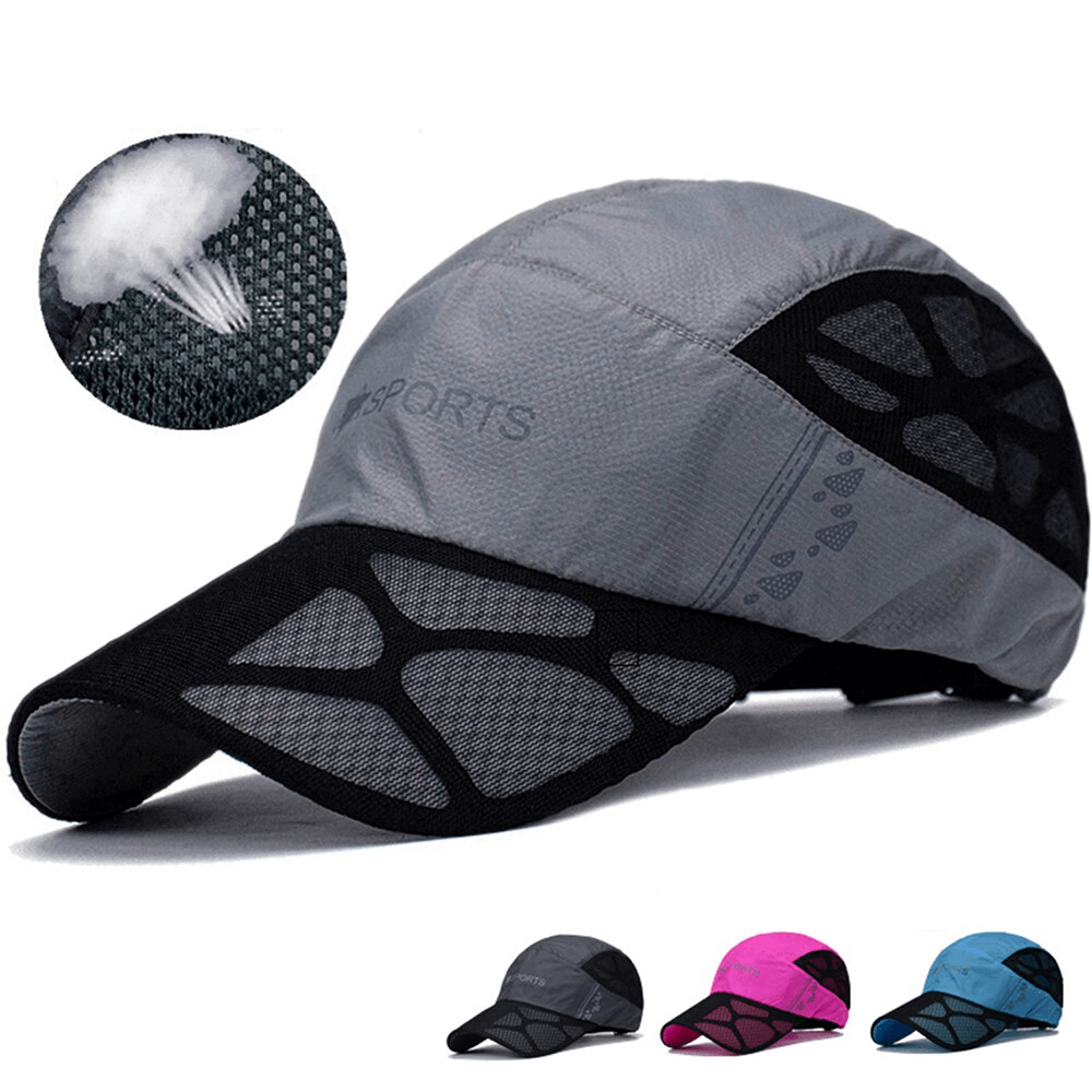 Outdoor thin breathable quick-drying sports baseball cap in grey, with adjustable strap. Ideal for summer sports, unisex style.