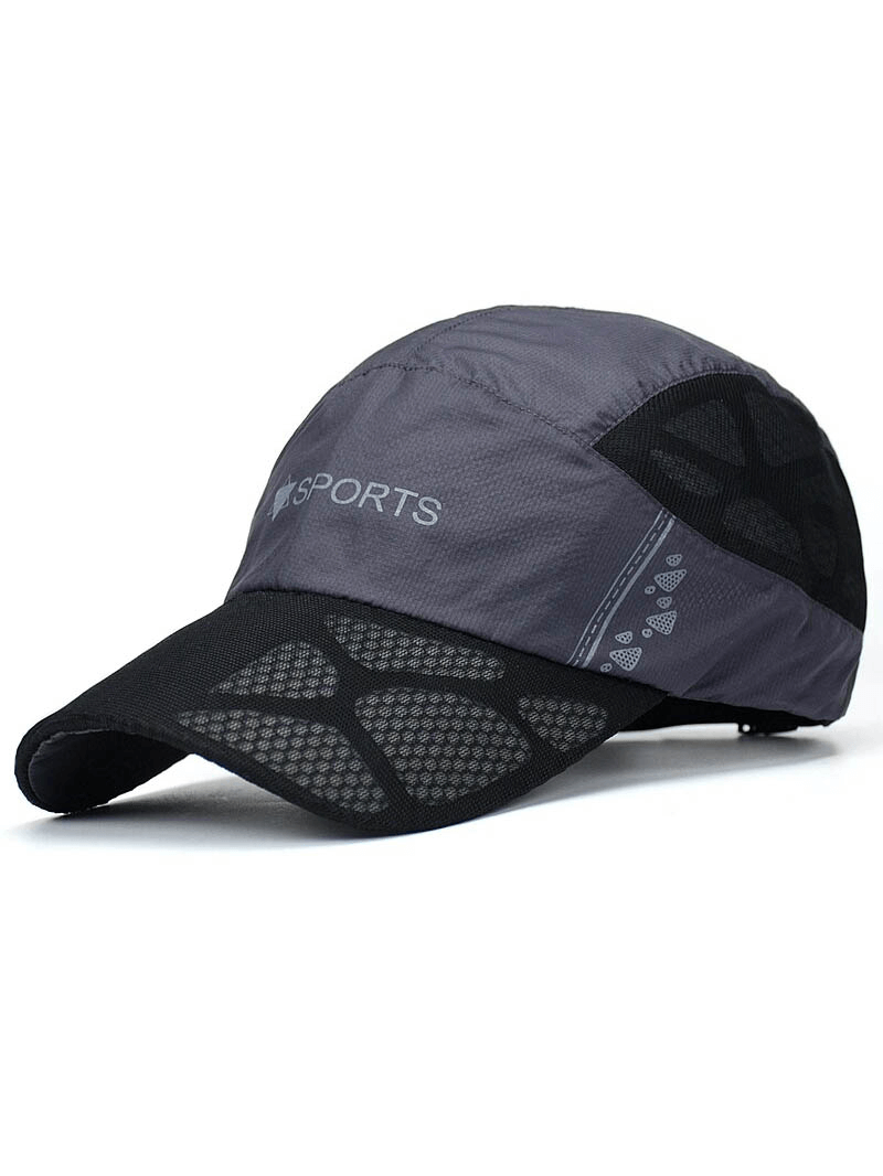 Outdoor thin breathable quick-drying sports baseball cap in dark gray with mesh design, adjustable strap, ideal for summer activities.
