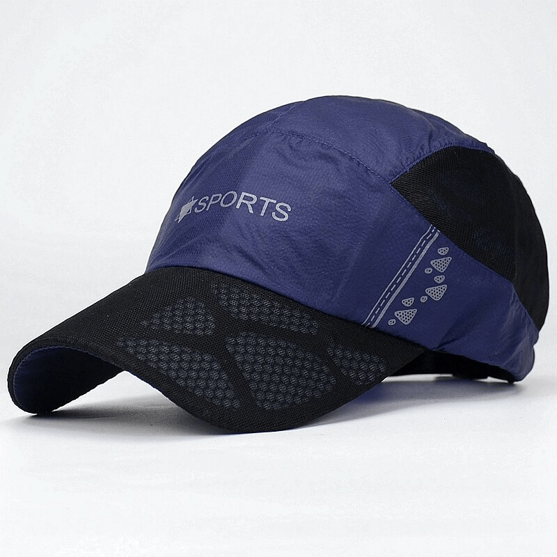 Outdoor breathable quick-drying sports cap SF0771, navy blue with black mesh, sun protection, and adjustable strap for summer.