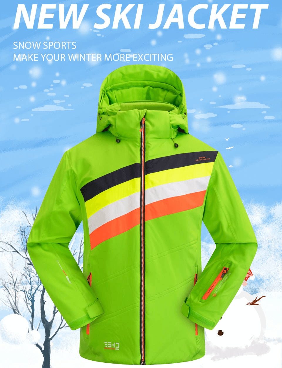 Outdoor-Schneejacke mit warmem Kragen, Reißverschluss und Tasche am Ärmel – SF0880