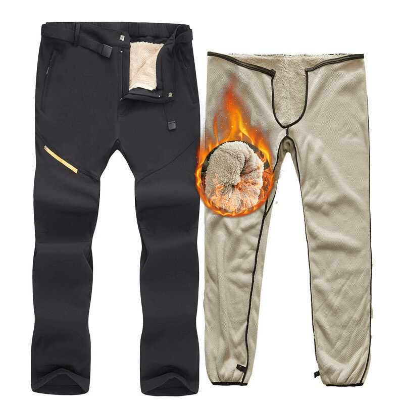 Windproof ski pants with removable liner for men, showcasing durable polyester fabric and secure zipper fly, SF0735 model.