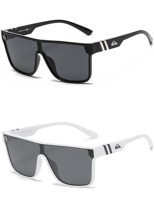 Unisex oversized sports goggles also serve as beach sunglasses with UV400 and anti-reflective lenses, shown in stylish black and white frames.