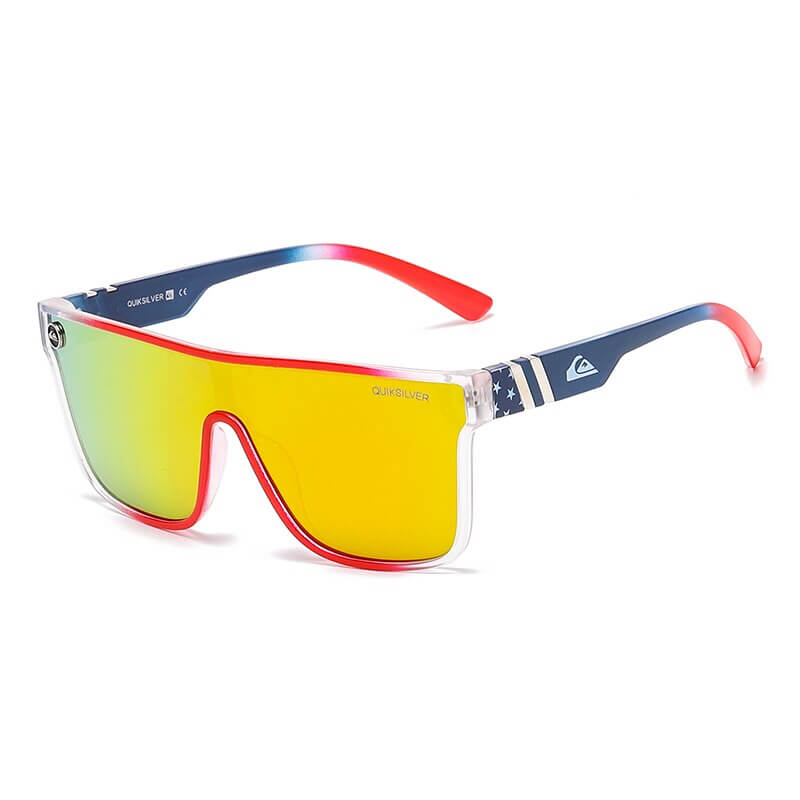 Alt Tag: Unisex oversized sports goggles with yellow anti-reflective lenses and colorful frame, perfect for beach and sports activities.