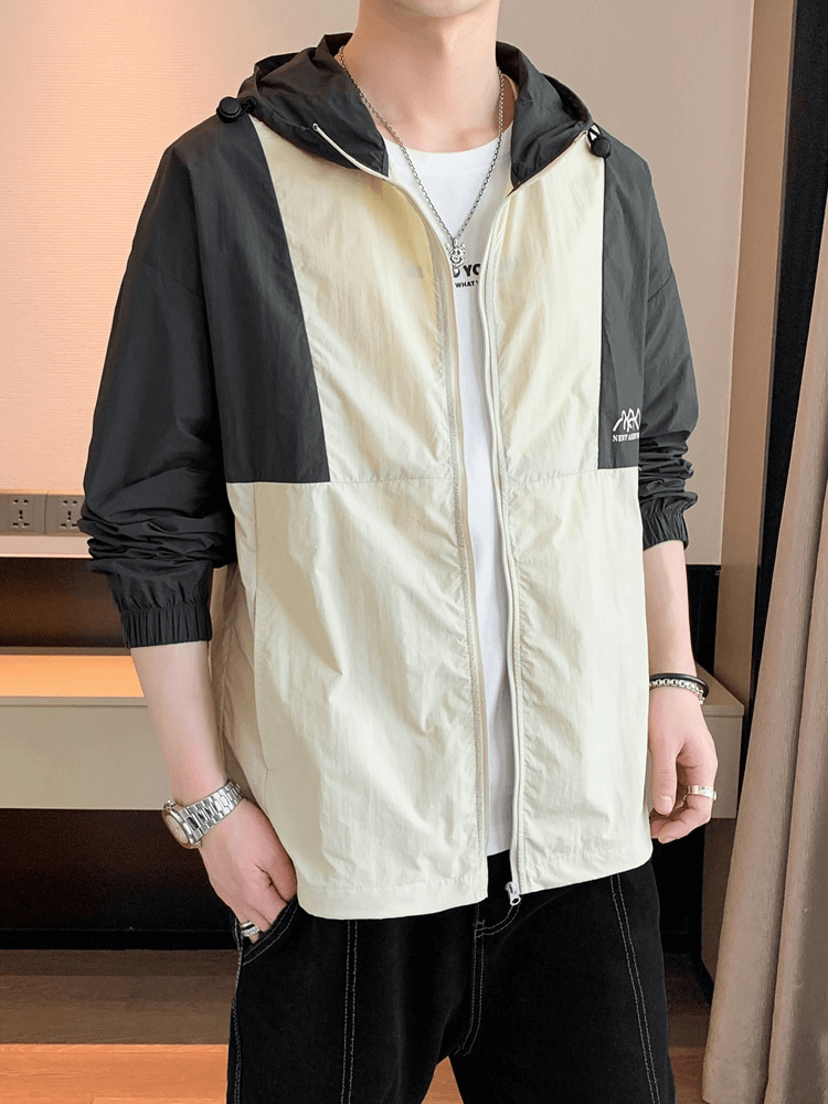 Patchwork Light Thin Sun Protection Hooded Windbreaker - SF0918