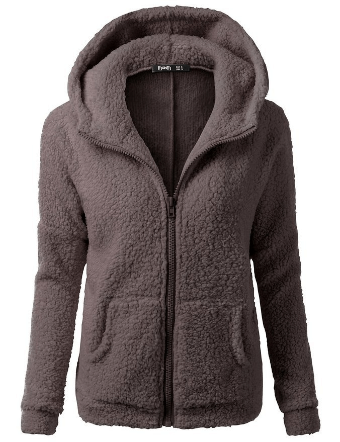 Plain Women's Fleece with Hood and Zipper, casual style, medium stretch, warm pockets, fleece fabric, perfect for winter nights - SF0141