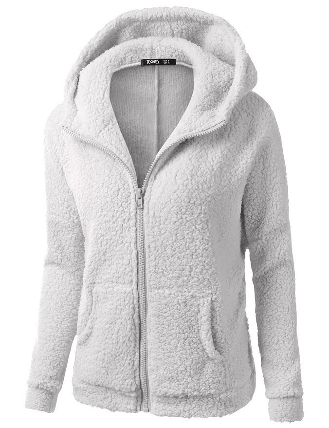 Plain Women's Fleece with Hood on Zipper, SF0141, casual zip-up jacket, cotton-polyester blend, cozy winter wear with pockets.