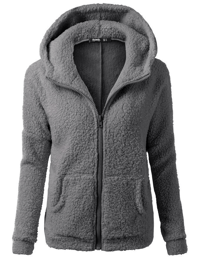 Plain women's fleece hoodie with zipper, featuring a turn-down collar and pockets. Perfect for casual style and winter warmth, SF0141.