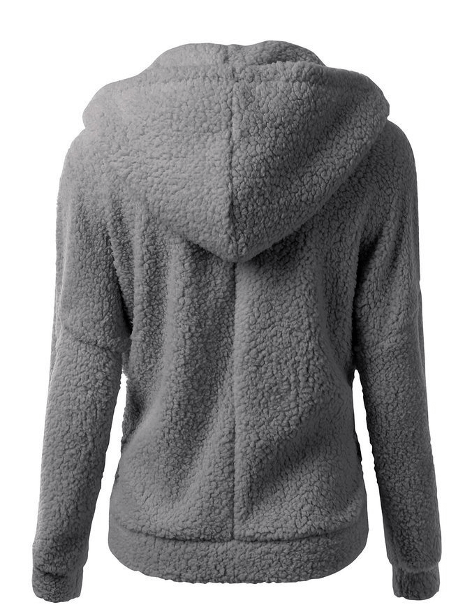Back view of plain women's fleece hoodie with zipper and cozy fabric, ideal for casual winter wear - SF0141