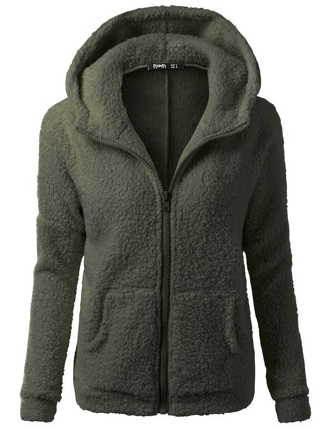 Plain Women's Fleece with Hood and Zipper - SF0141, casual zip-up jacket with full sleeves, warm cotton-polyester blend, two pockets.