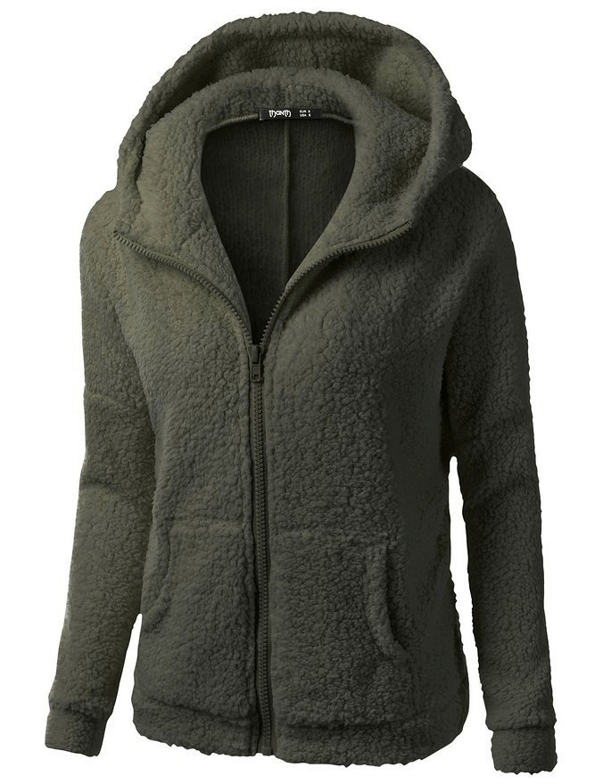 Einfarbiges Damen-Fleece mit Kapuze am Reißverschluss – SF0141 